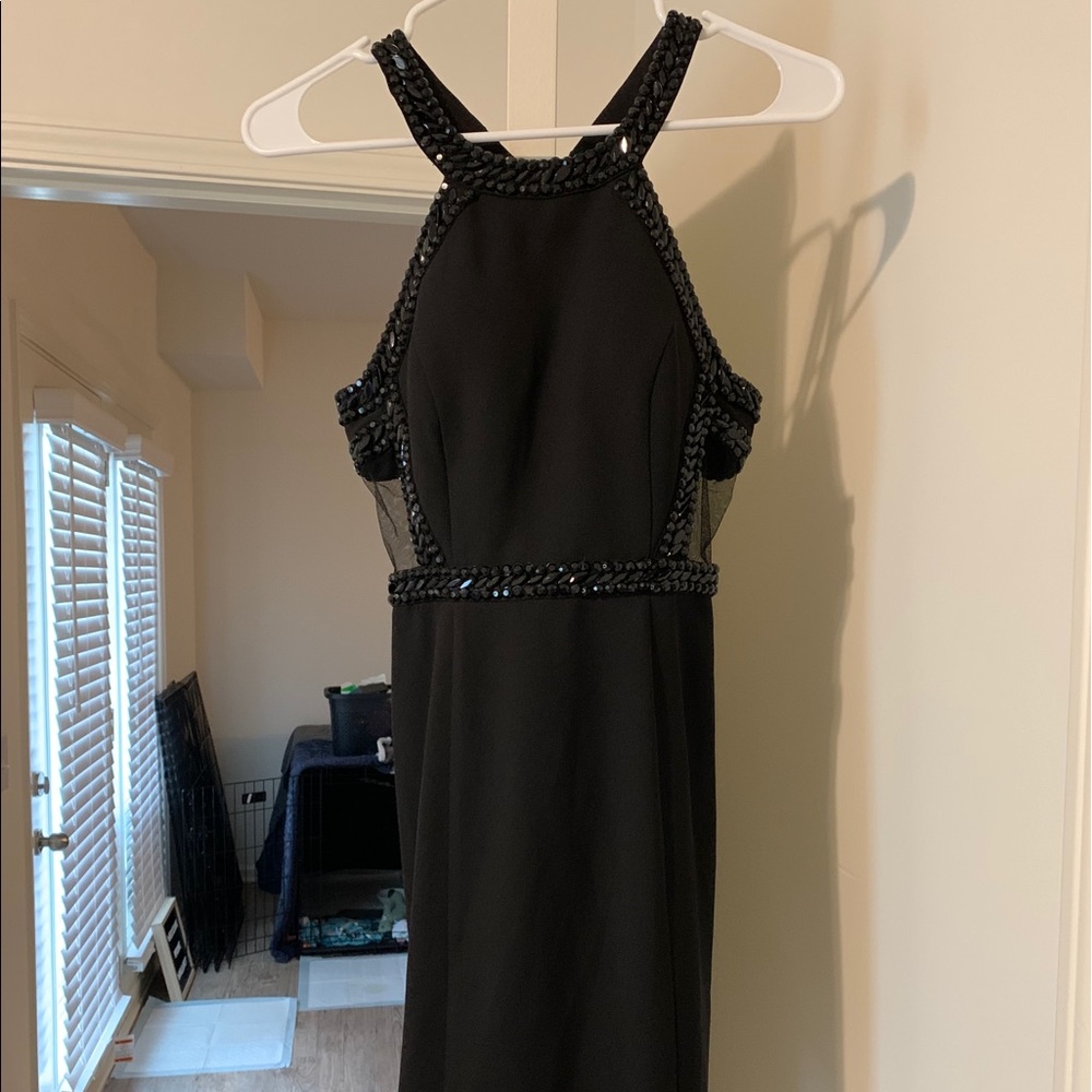 Black jeweled mini dress